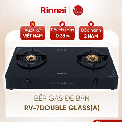 [CHÍNH HÃNG] Bếp gas dương Rinnai RV-7Double Glass(A) - Mặt bếp: Kính cường lực và kiềng bếp men