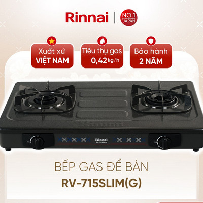 [CHÍNH HÃNG] Bếp gas dương Rinnai RV-715Slim(G) - Mặt bếp: Thép phủ men và kiềng bếp men