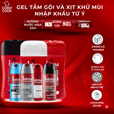 ComBo Gel Tắm Gội Nam 250ml & Xịt Khử Mùi 150ml Intesa Hương Nước Hoa Thơm Lâu Sạch Sâu Nhập Khẩu Ý