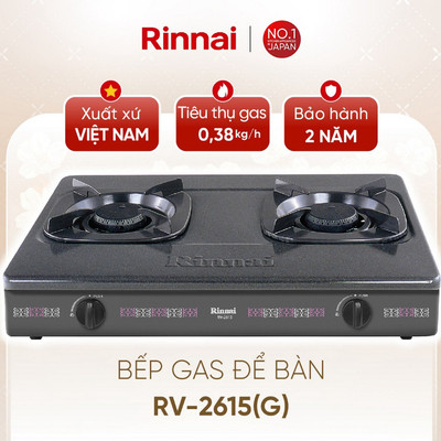 [CHÍNH HÃNG] Bếp gas dương Rinnai RV-2615(G) - Mặt bếp Thép phủ men và kiềng bếp men