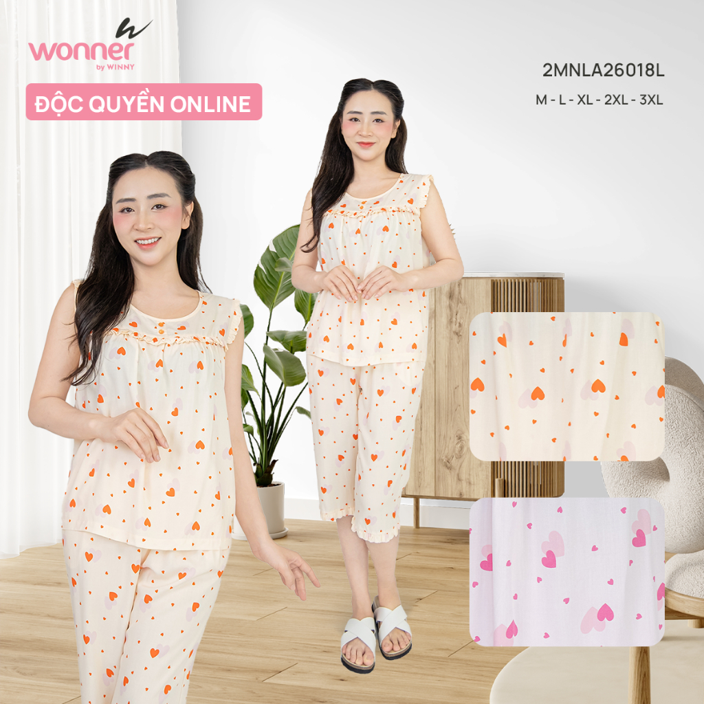Bộ đồ mặc nhà tole lanh Wonner by WINNY – quần lửng áo sát nách mặc mát mùa hè | 2MNLA26018L