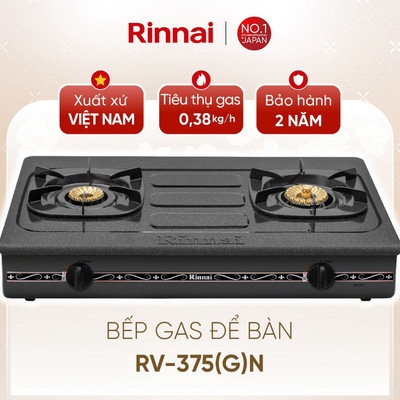 [CHÍNH HÃNG] Bếp gas dương Rinnai RV-375(G)N - Mặt bếp Thép phủ men và kiềng bếp men