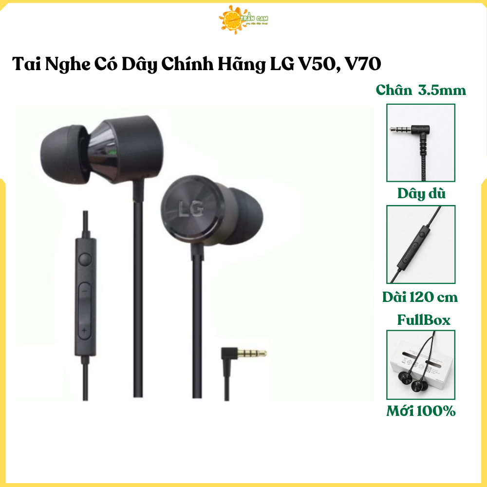Tai Nghe LG V50 V70 Chính Hãng Chân 3.5mm – Dây Dù 120cm Có Mic Và Nút Âm Lượng – Âm Bass Hay FullBo