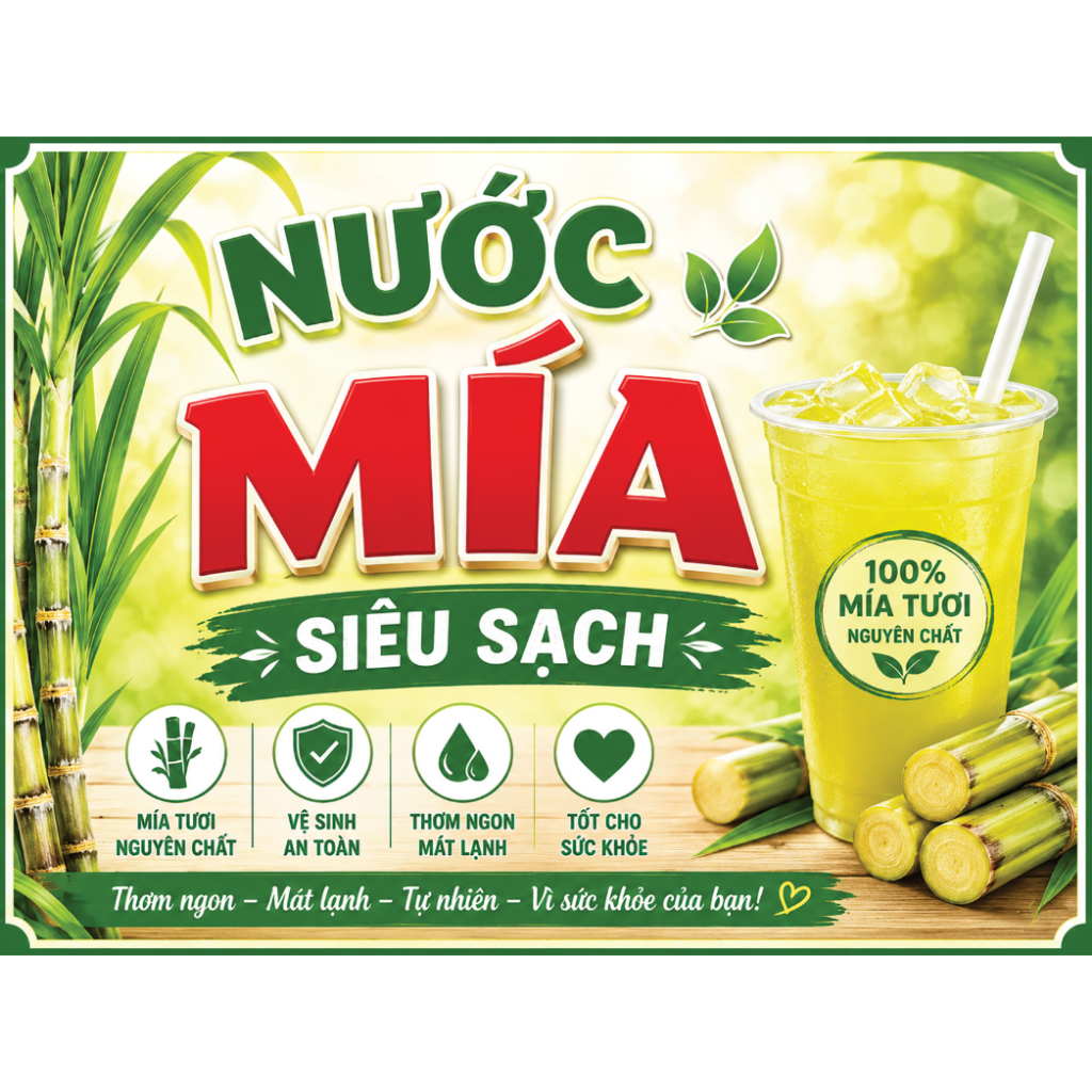 Đề can in nước mía siêu sạch bóc Dán Quầy Nước Mía, Tủ Mía, Máy Ép Mía chống nước