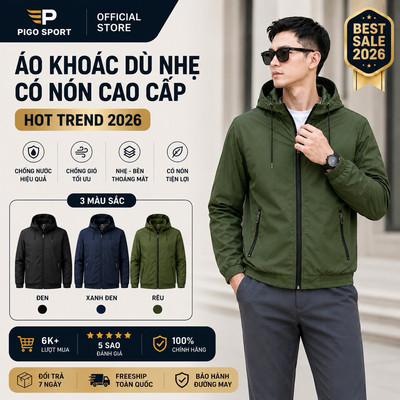 Áo khoác dù nam có nón che chống thấm, xếp làm balo đựng đồ nhỏ gọn SPMAKD902 PigoFashion