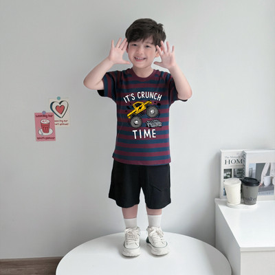 Bộ kẻ cho bé trai in hình xe size từ 15-40kg, quần áo trẻ em nam chất liệu cotton giấy Loza Kids CK681