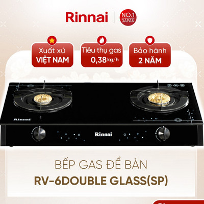 [CHÍNH HÃNG] Bếp gas dương Rinnai RV-6Double Glass(Sp) - Mặt bếp Kính cường lực và kiềng men
