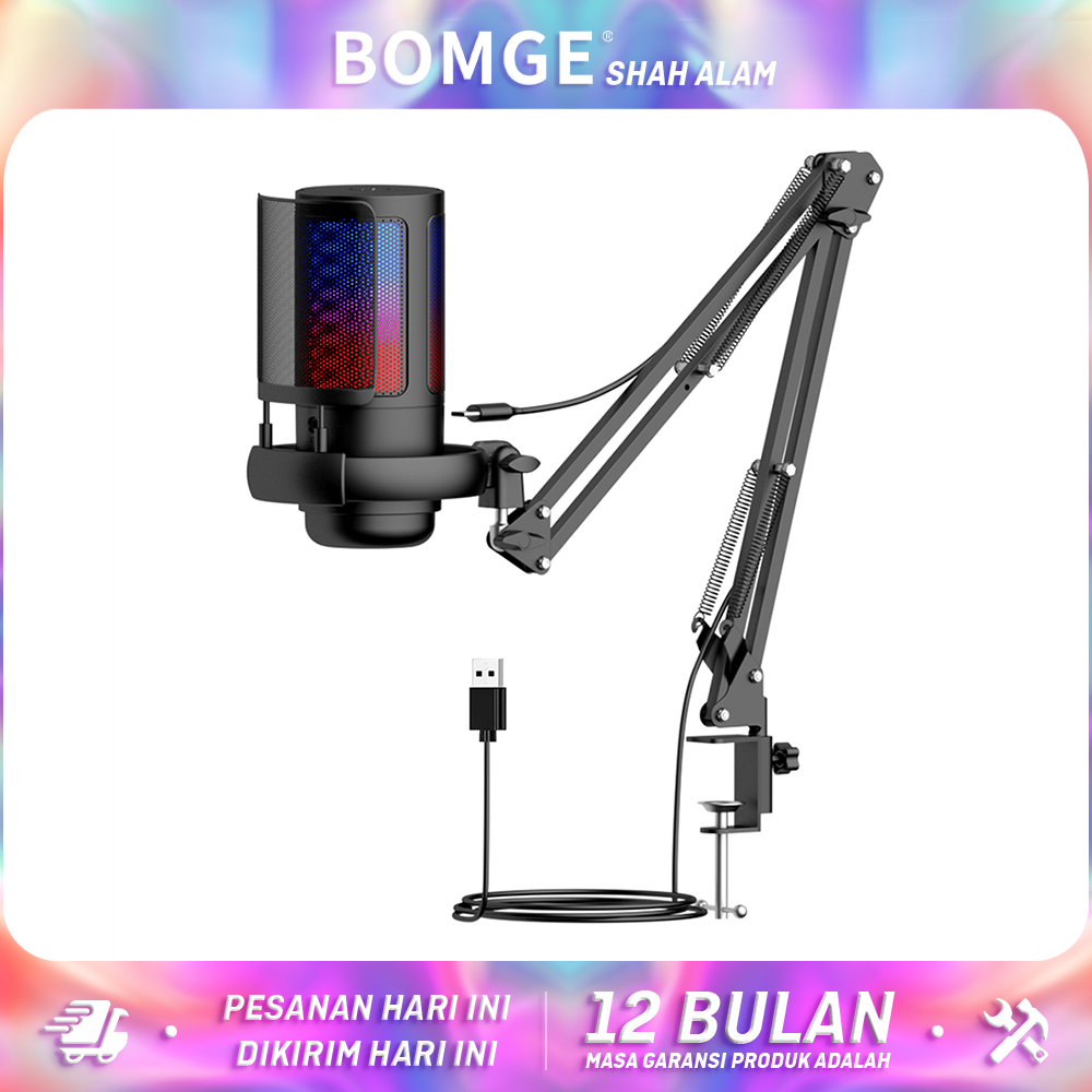 Micro USB BOMGE ME6S chuyên dụng cho livestream, podcast, thu âm máy tính, có đèn RGB và khử ồn
