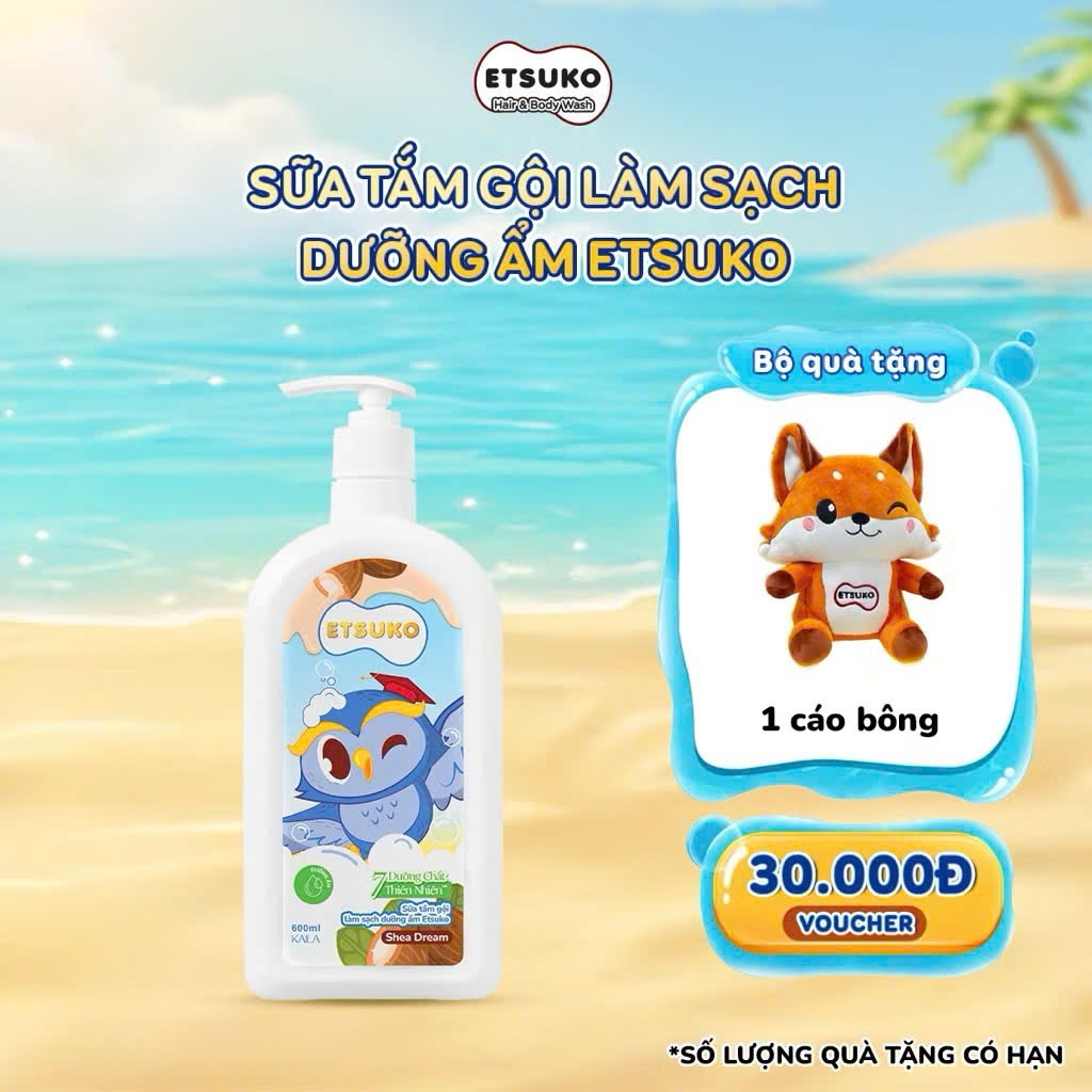 Sữa Tắm Gội 2in1 ETSUKO Cho Bé 600ml Dưỡng Ẩm & Làm Sạch Dịu Nhẹ (Qùa tặng cáo bông)