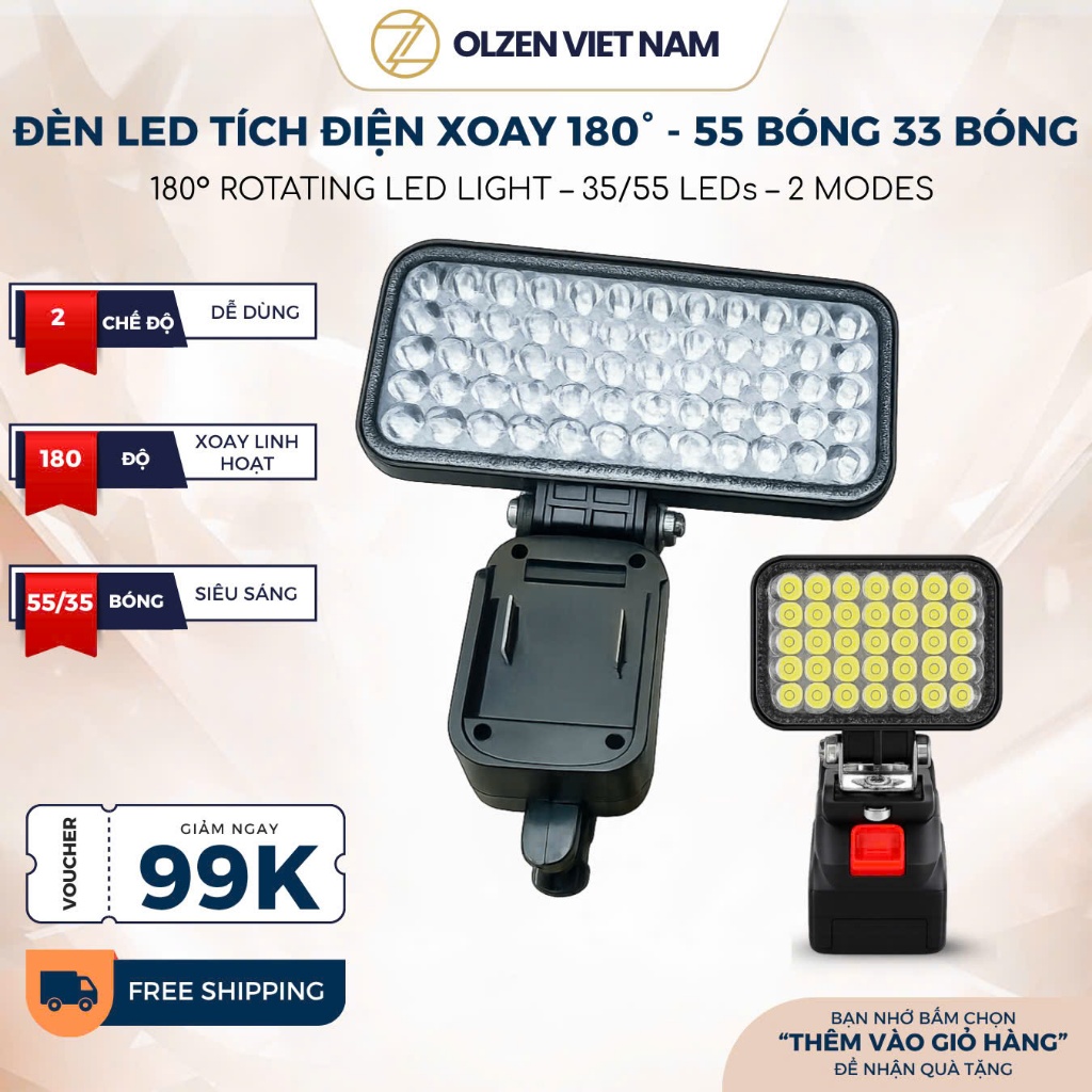 [Siêu Sáng] Đèn LED Olzen 35/55 Bóng Ánh Sáng Mạnh, Chiếu Rộng Xoay 180 Độ, 2 Chế Độ Sáng, Pin Sạc T