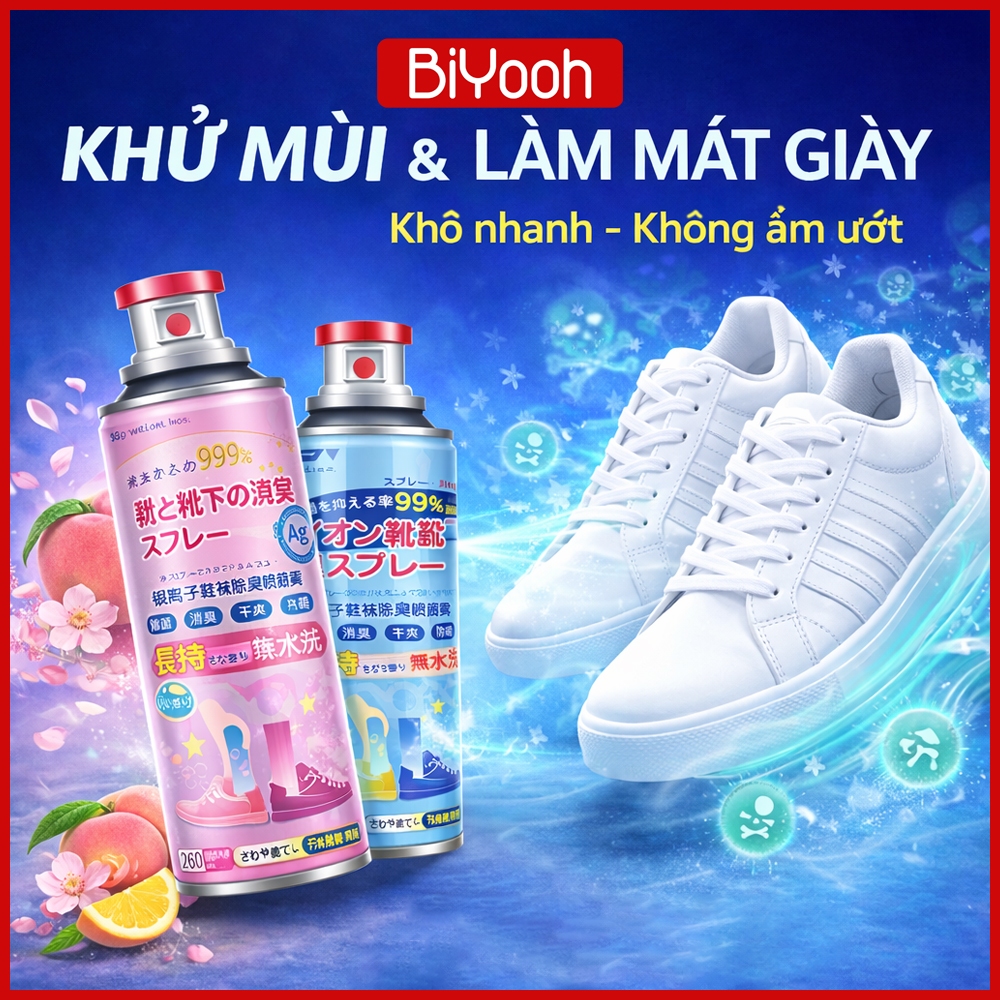 Bình Xịt Khử Mùi Hôi Chân Hôi Giày BiYooh Nano Bạc Hạn Chế mồ Hôi Chân Kháng Khuẩn Mát Lạnh - GD108