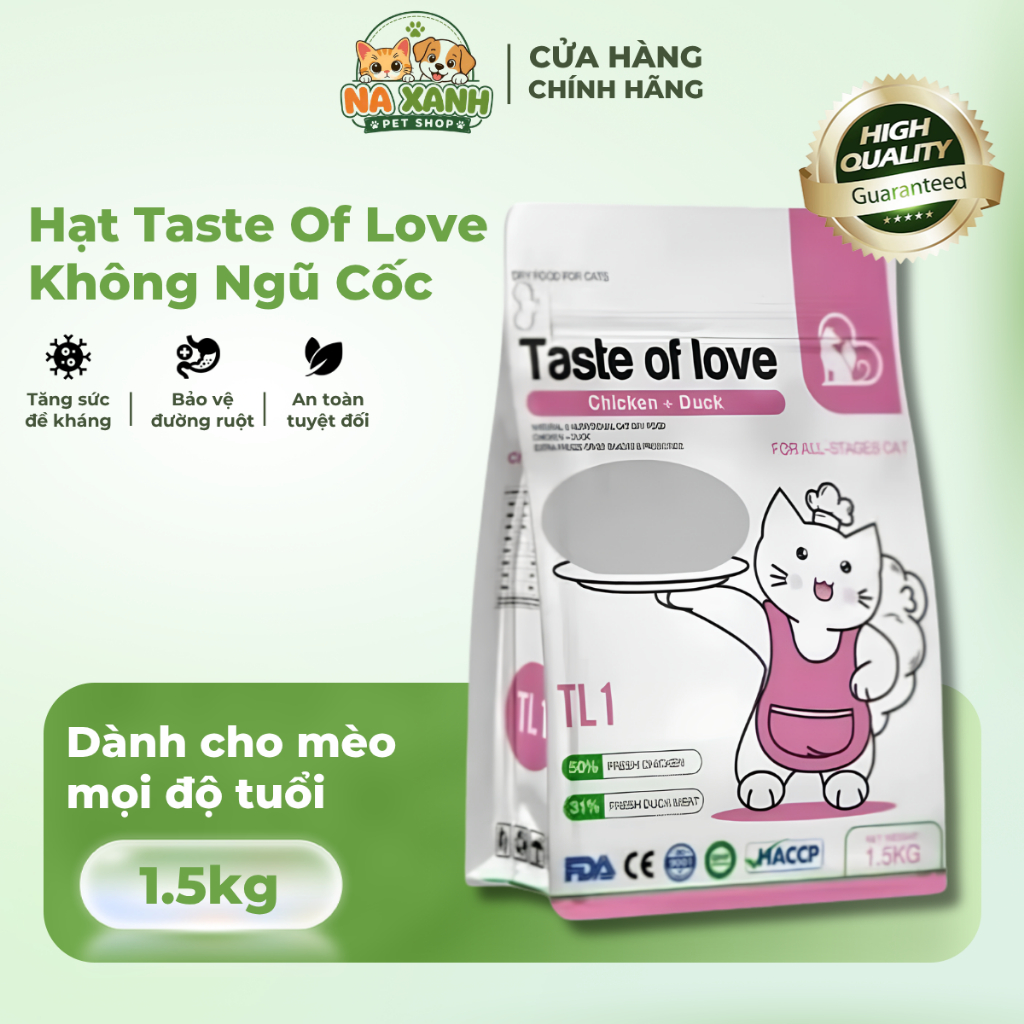 Hạt Taste Of Love ~40% Protein Mix Topping Dinh Dưỡng, Hạt Không Độn Ngũ Cốc 1,5Kg - Na Xanh Petshop