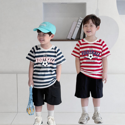 Bộ kẻ cho bé trai in hình quả bóng Football size từ 15-40kg, quần áo trẻ em nam chất liệu cotton giấy Loza Kids CK682