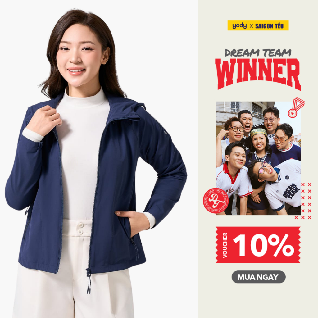 Áo khoác gió nữ 2 lớp YODY áo gió trượt nước siêu co giãn 4 chiều thoải mái, vải mềm mại WCWC25F045