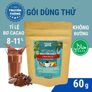 Bột cacao nguyên chất 100% không đường Thức uống sô cô la ăn kiêng Keto CACAOMI Original 60g/80g