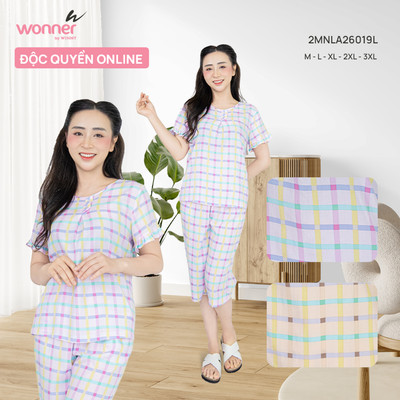 Bộ đồ mặc nhà tole lanh Wonner by WINNY – mặc mát, nhẹ, dễ chịu, quần lửng tay ngắn mùa hè | 2MNLA26019L