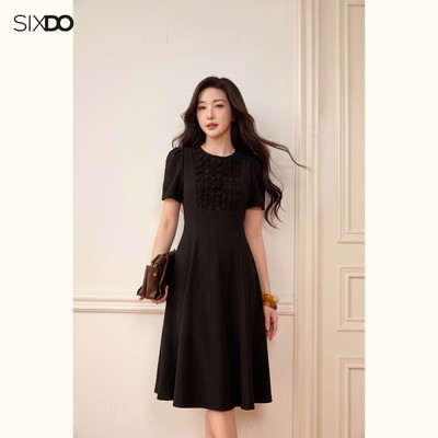 Đầm dáng xòe dài dệt thoi SIXDO (Black Woven Flared Dress)