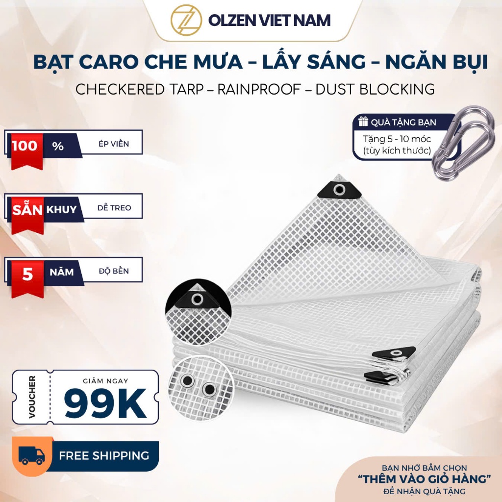 Bạt nhựa dẻo trong suốt Olzen che mưa chắn gió lấy sáng ngoài trời chống thấm nước có lỗ khoen gia c
