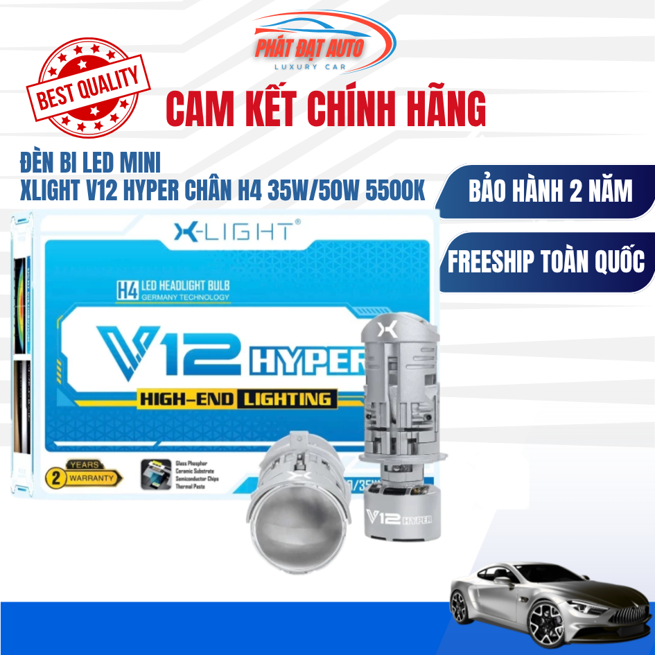 Bi Led Mini Xlight V12 Hyper chân H4 35W/50W 5500K bi cầu mini lắp ô tô xe máy như zin - LuxuryCars