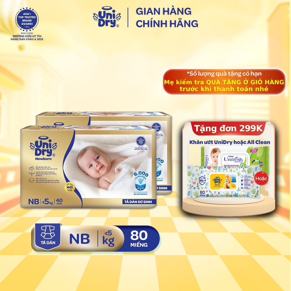 Tã dán sơ sinh UniDry Supreme siêu mỏng chỉ 2mm - NB40