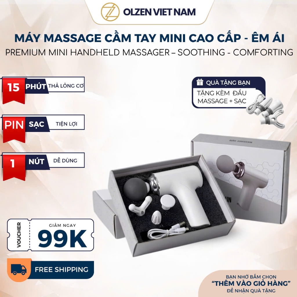 [Êm Dịu] Máy Massage Mini OLZEN Cầm Tay Nhỏ Gọn Dễ Dùng, Thư Giãn Sâu, Giảm Đau Mỏi Toàn Thân Hiệu Q