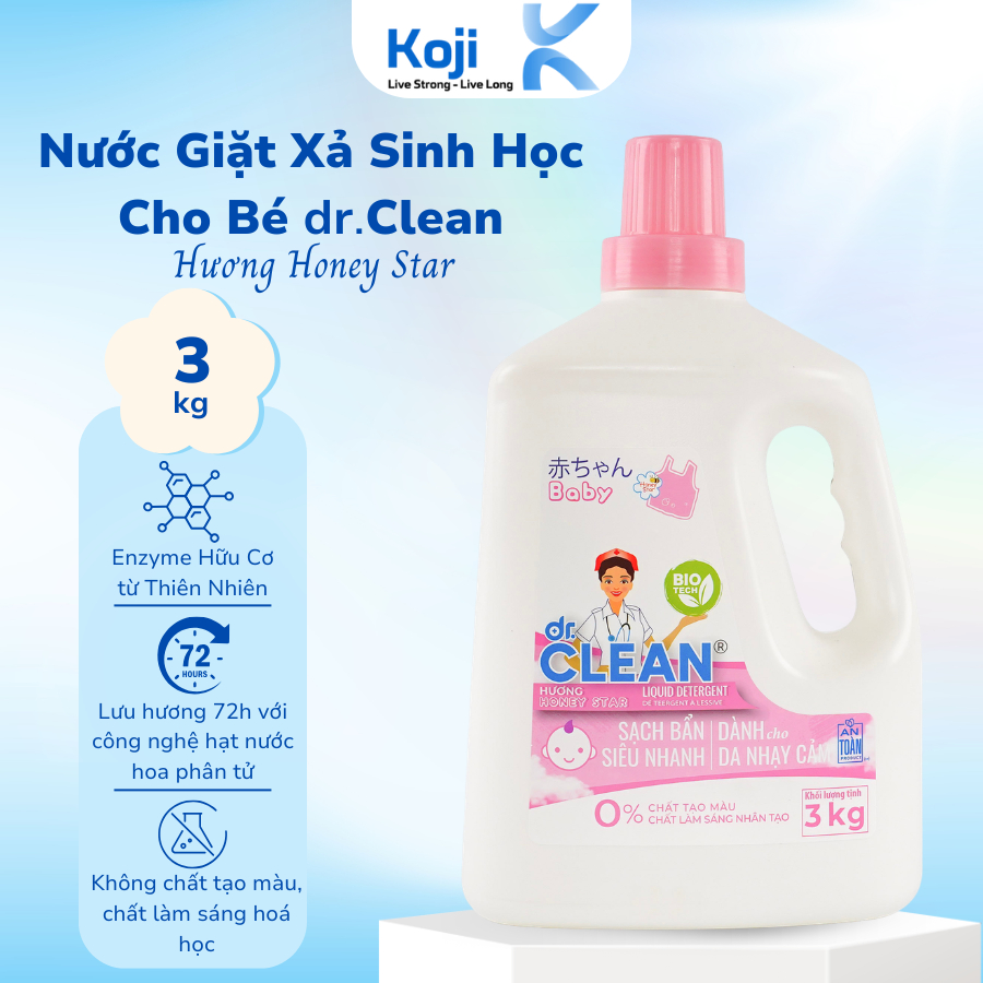 MỚI- CHAI SIÊU TO-Nước Giặt Quần Áo Em Bé dr.CLEAN Hương Honey STAR Nc Giặt Sơ Sinh Thơm Nhẹ Dịu An 