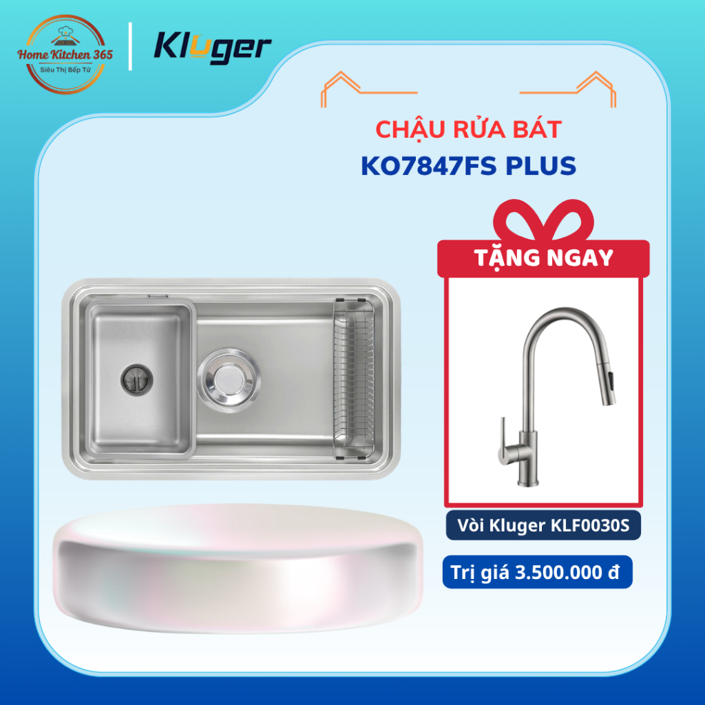 [TẶNG VÒI] Chậu rửa bát Kluger KO7847FS Plus - 1 Hố LINEN Chống Xước Chống Bám Dầu