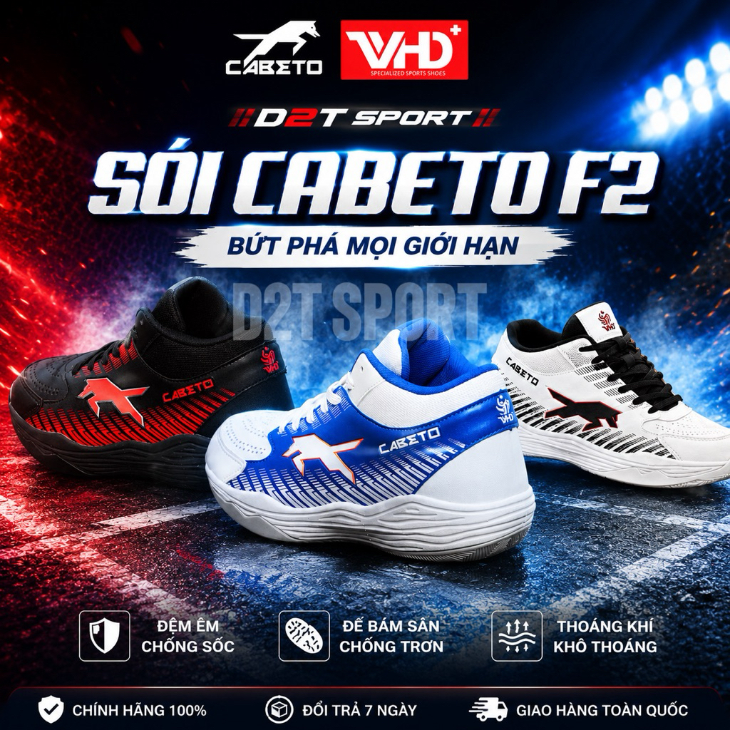 VHD CABETO F2 .Giày Bóng Chuyền Thể Thao VHD CABETO Sói Đầu Đàn- Chuyên Cày Bê Tông Không Đau Gối- C