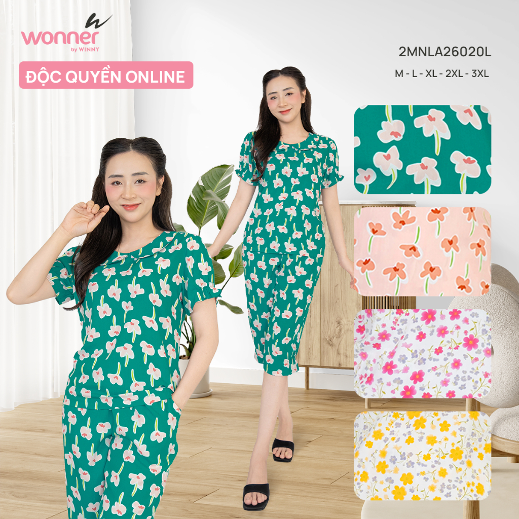 Bộ đồ mặc nhà tole lanh Wonner by WINNY – quần lửng tay ngắn hoa nhí mát mùa hè | 2MNLA26020L