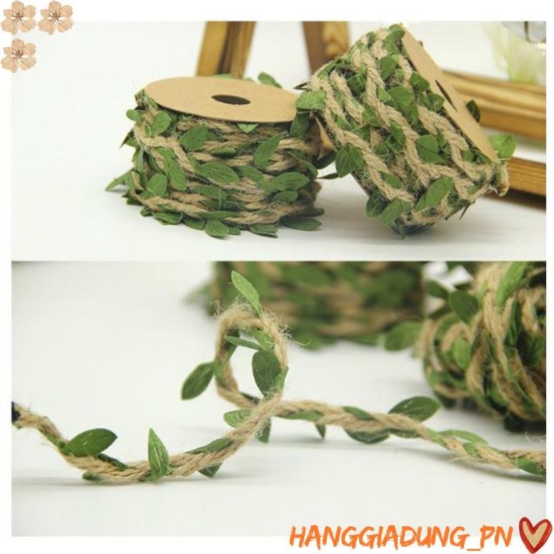 Cuộn 5m dây thừng lá xanh dày 2mm T76 Cuộn dây thừng lá xanh decor nhà cửa HGDT76