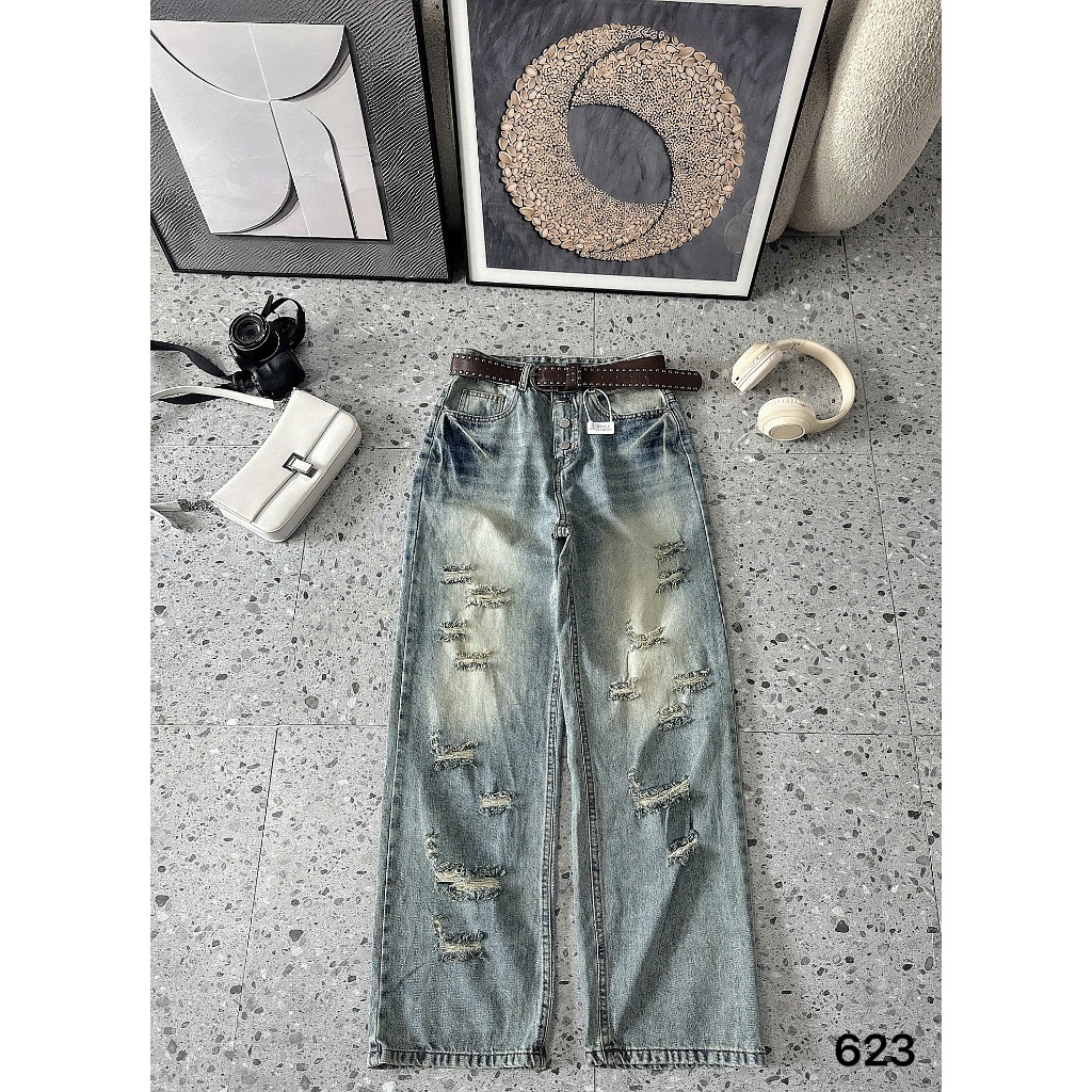Quần Jean Nữ Rách Ống Suông Rộng Bigsize 55-90kg Lưng Cao Form Dài Hack Dáng QC623 – 2KJeans | BigBuy360 - bigbuy360.vn