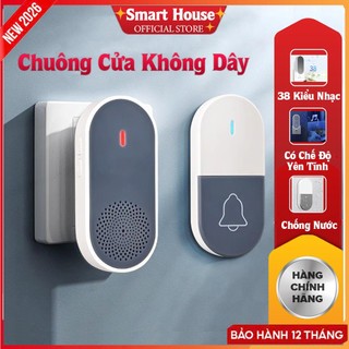 Chuông Cửa Không Dây SmartHouse 38 Kiểu Nhạc Chuông 5 Mức Âm Lượng Chống Nước Tặng Thêm Pin Chuông