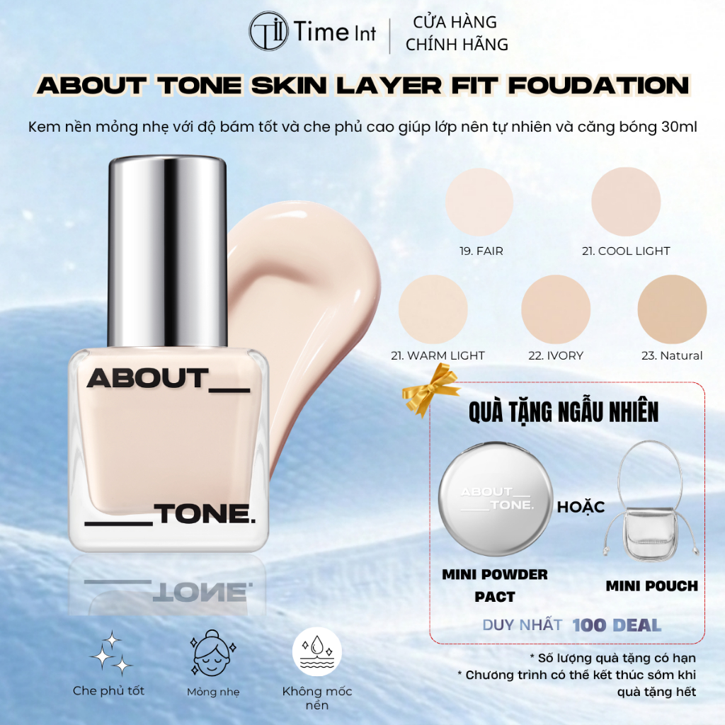 Kem Nền ABOUT TONE Skin Layer Fit Foundation Mỏng Nhẹ Tự Nhiên Che Phủ Tốt Lâu Trôi (30ml)