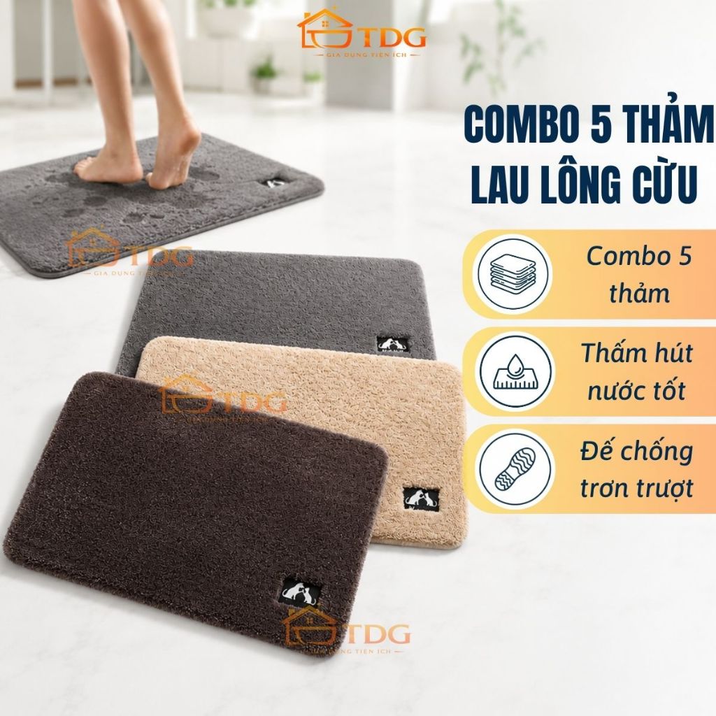 Set 5 thảm lau chân lông cừu CMS thảm chùi chân trải sàn siêu thấm nước có lót cao su chống trượt