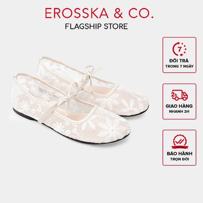[EROSSKA] - Giày đế bằng lười thêu hoa phong cách giày lười kiểu dáng basic thời trang màu kem - EL129