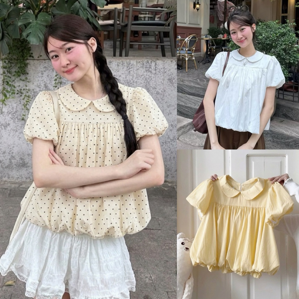 [MỞ BÁN] Áo Babydoll cổ sen tay bồng tiểu thư 2 lớp vải gió sần mịn mát mùa hè cho nữ m6613