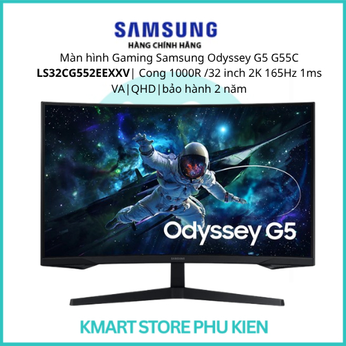 Màn hình Gaming Samsung Odyssey G5 G55C LS32CG552EEXXV| Cong 1000R /32 inch 2K 165Hz 1ms VA|QHD|bảo 