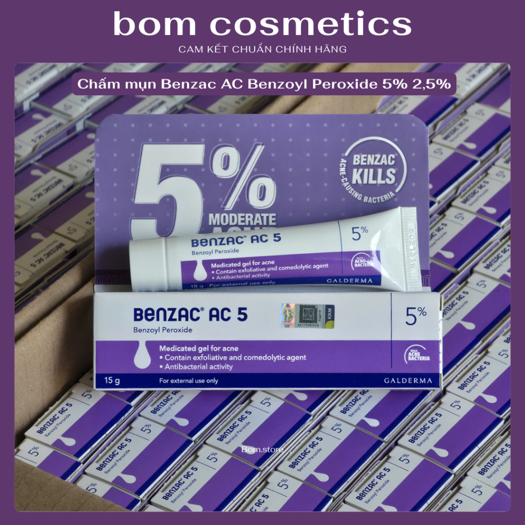 Benzac AC Benzoyl Peroxide 5% 2.5% Gel chấm mụn viêm mụn bọc hiệu quả