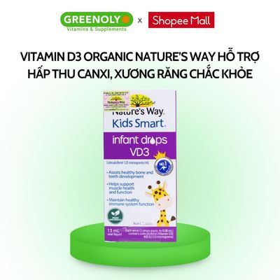 Vitamin D3 Organic Nature’s Way Kids Smart Infant Drops VD3 Hỗ Trợ Hấp Thu Canxi, Xương Răng Chắc Khỏe 13ml