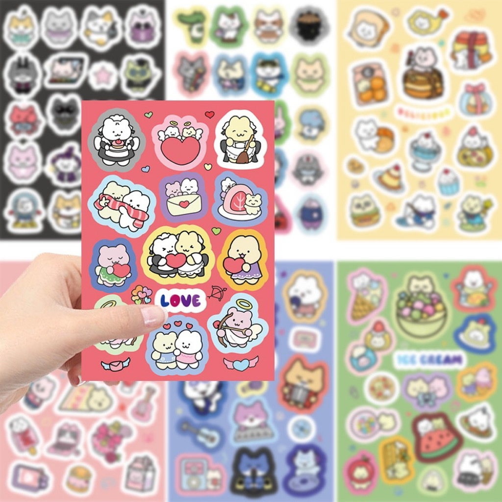 Combo 8 Tờ Sticker Hoạt Hình Mèo Kawaii