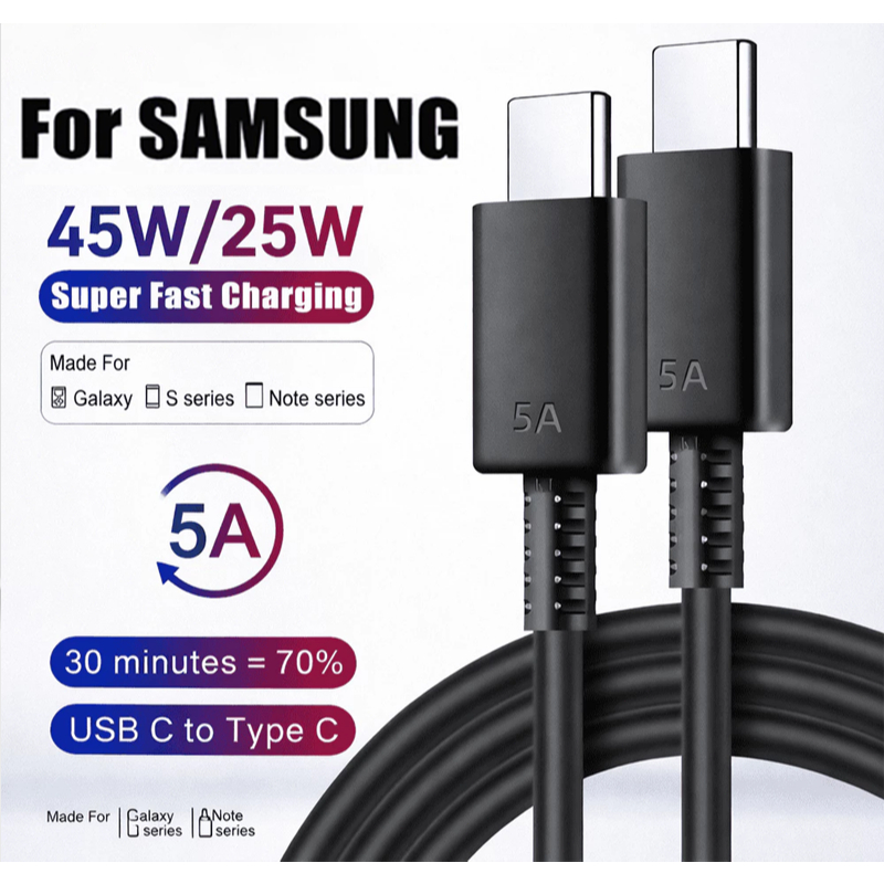 For Samsung 25W 45W Super Fast Charger Adapter 5A Type C To C Quick Cable For Galaxy A06 A10S A14 A2