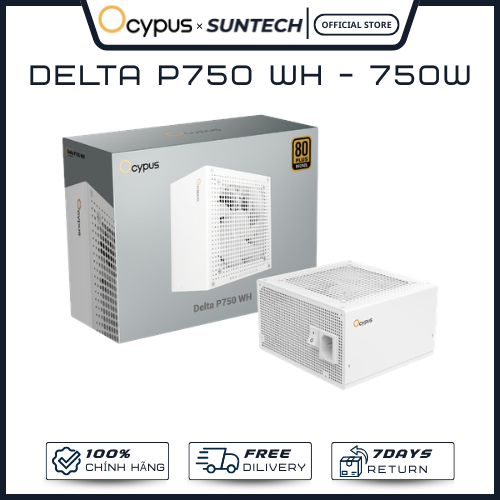 Nguồn Máy Tính PSU Ocypus Delta P750 WH - Công Suất Thực 750W, Chuẩn 80 Plus Bronze, Toàn Bộ Dây Trắ