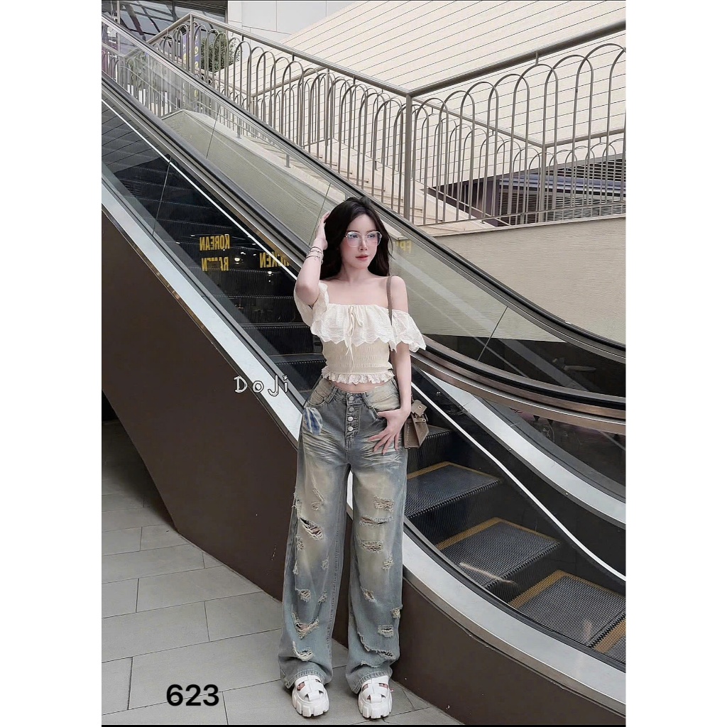 Quần Jean Nữ Rách Ống Suông Rộng Bigsize 55-90kg Lưng Cao Form Dài Hack Dáng QC623 – 2KJeans | BigBuy360 - bigbuy360.vn