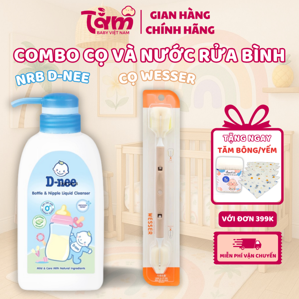 [COMBO] Cọ Wesser Và Nước Rửa Bình Dnee 500ML Thái Lan - Combo Vệ Sinh Bình Sữa - Tằm Baby Việt Nam