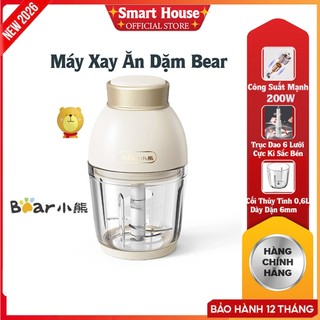 Máy Xay Ăn Dặm Cho Bé Bear Cối Thủy Tinh Dung Tích 600ml Trục Dao 6 Lưỡi Không Gỉ Công Suất 200W