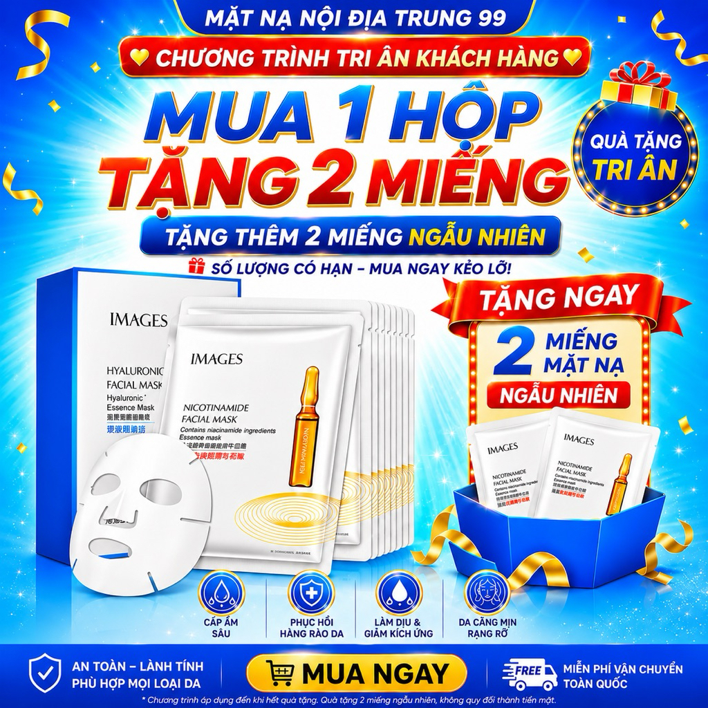 [IMAGES] 10 Miếng Tặng 2 Miếng Mặt Nạ Giấy IMAGES Niacinamide/HA Hỗ Trợ Sáng Da, Mờ Thâm 25ml Skinca