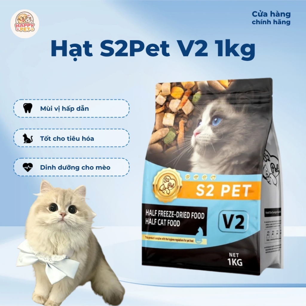 [TÚI CHIẾT 1KG] Hạt S2PET V2 - V3 Dành Cho Mèo - Đạm Cao 32% Siêu Topping 55% Dinh Dưỡng - Happy Pet