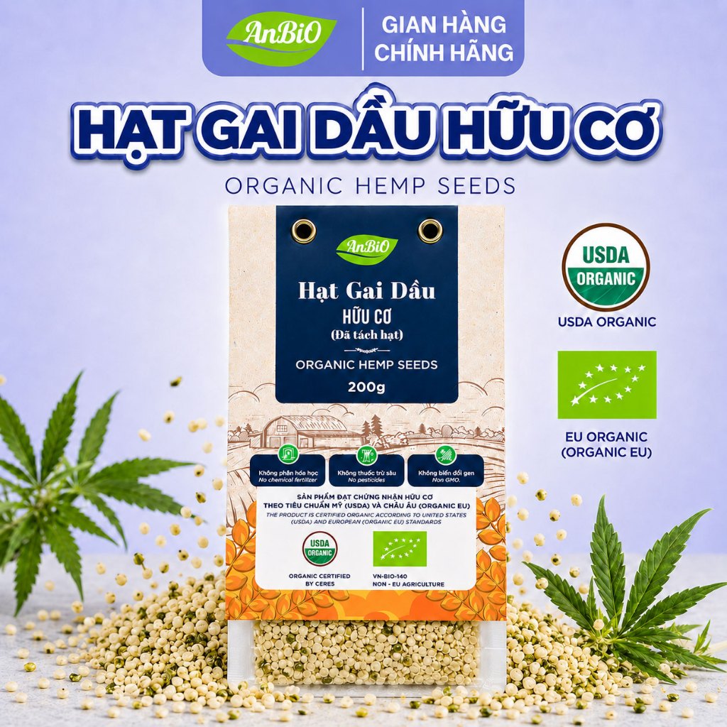 [ ANBIO ] Hạt gai dầu hữu cơ Anbio 200g- Chứng nhận hữu cơ USDA &EU