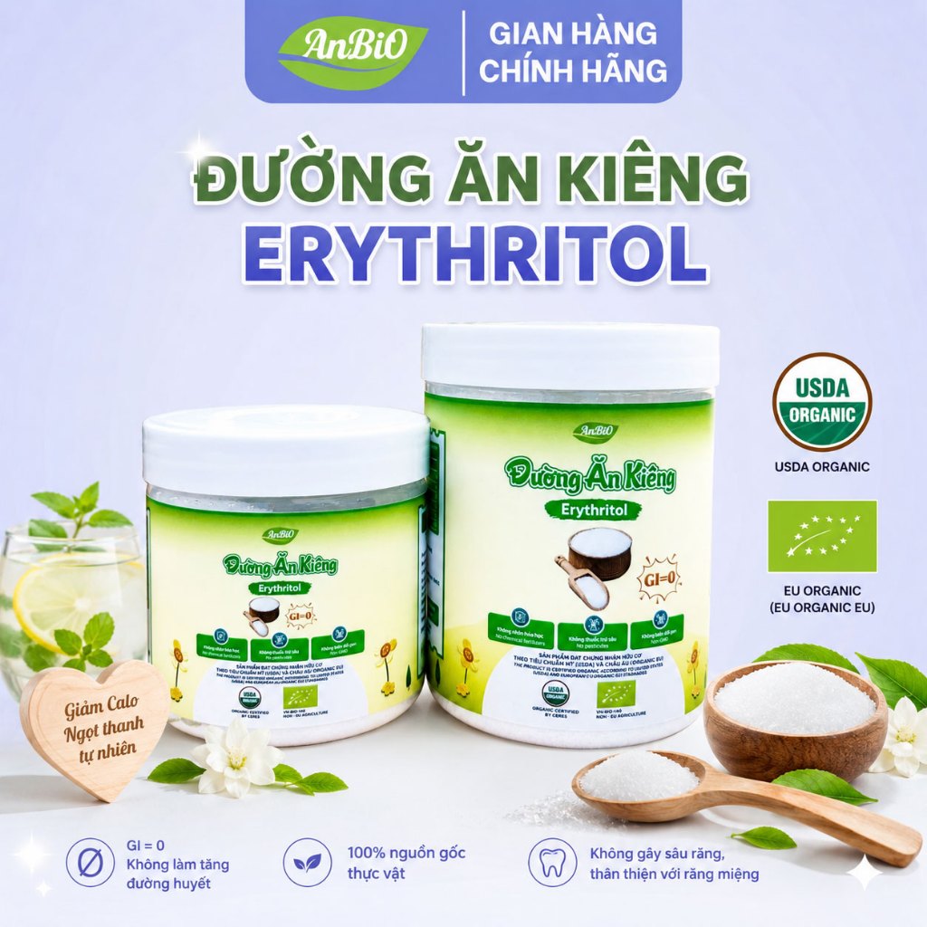 [ AnBiO] Đường Ăn Kiêng Hữu Cơ Anbio Erythritol ( ổn định đường huyết ) - Tốt Cho Người Tiểu Đường