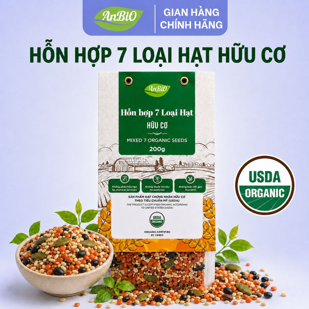 [ ANBIO ] Hỗn hợp 7 loại hạt hữu cơ Anbio 200g - Chứng nhận hữu cơ USDA của Mỹ